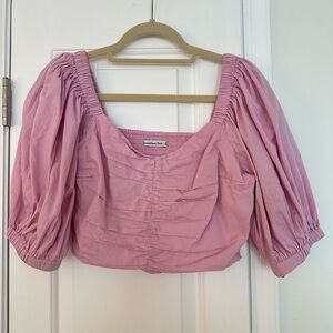 Abercrombie Pink/Purple Puff Sleeve Cropped Top